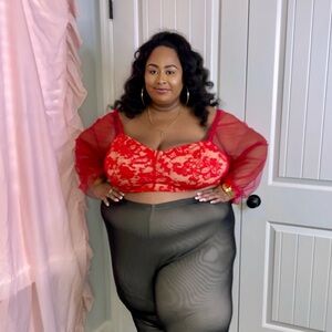 SHEIN Red Lace Crop Top with Sheer Sleeves